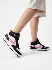 Nike Court Borough Mid 2 Kids Sneakers Black Pink CD7782 - 黑/白/日落脈動 - 查看 1