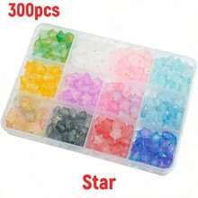 Khoảng 300 hạt acrylic hình ngôi sao và trái tim/hộp, dùng để tự làm vòng tay, bông tai, móc khóa, phụ kiện điện thoại và các đồ trang sức thủ công khác. - Nhiều màu - Xem 3