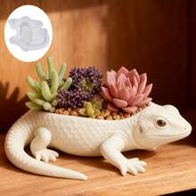 1PC 3D RealisticLeopard Gecko Silicone Mold For Large Succulent Planter - Long Gecko Resin Concrete Flower Pot Mold, Easy Release Reptile Garden Decor, Boho Minimalist Home Gift For Plant Lovers - A - View 5