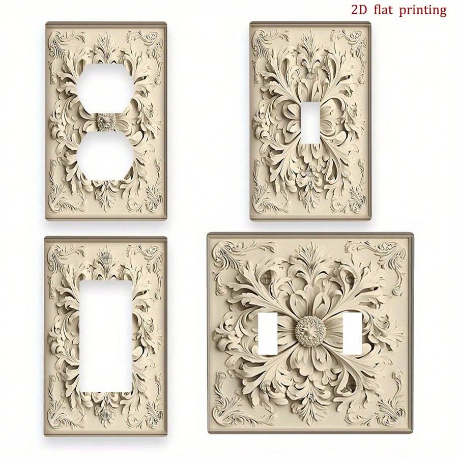 1pc 2D Floral Plaster Relief Wall Plate Cover, Artist Style, Bedroom Bathroom Switch Panel, 2D Flat Design - A - View 1