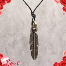 1 Fashion Simple Double Circle Square Pendant Long Feather Alloy Unisex Necklace Couple Necklace Valentine's Day Gift - 淺水坑 - 查看 1