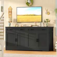 63" Buffet Cabinet With Storage Large Sideboard Buffet Cabinet With 2 Adjustable Shees And 4 Doors Modern Farmhouse Coffee Bar For Kitchen Living Room Black - Black63 - View 4