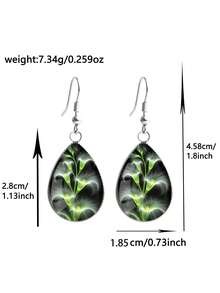 1 Pair Fresh Botanical Flower Pattern Paired With 316 Stainless Steel Water Drop Earrings, Cute Minimalist Style Suitable For Women's Daily Wear And Gifts, Elegant Minimalist Style Jewelry Earrings Suitable For Women's Daily And Holiday Wear - Green - View 4