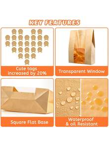 1/20/30pcs Home-Made Bread Bags, Sourdough Paper Bags With Window, Large Baking Bags For Storing Cookies And Snacks, With Cute Sealing Stickers - Multicolor - View 4