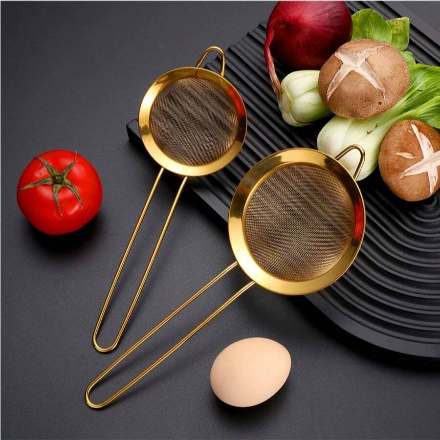 1 pieza/3 piezas Cuchara coladora de malla fina de acero inoxidable con mango - Tamiz para polvo de especias, tamiz para sal gruesa, herramienta de cocina para filtrar y tamizar, accesorios de cocina