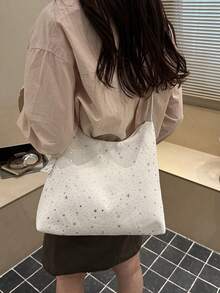 韩版新款女士复古格子单肩包，休闲大容量手提包，通勤腋下包，韩版大容量帆布包。2026新款波点韩版手提单肩包，学生和女生百搭通勤包。 - 白色 - 查看 3