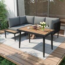 Garden Dining Set, Garden Furniture Set, Corner Sofa + Dining Table, Corner Unit, Galvanized Steel Tubing, Plastic/Wood Tabletop, Grey - Grey - View 1