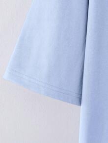Summer TopsStylish T-Shirt Featuring An Adorable Bear Design, Relaxed Fit With Short Sleeves, Perfect For Everyday Wear, Door Activities, And Shopping - 淺藍色 - 查看 4