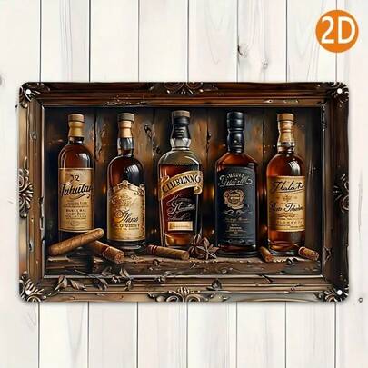 Biển hiệu nhôm hình vuông và hình chai rượu whisky - Vật trang trí treo đa năng, phù hợp để trang trí quán bar/nhà hàng/nhà hàng.