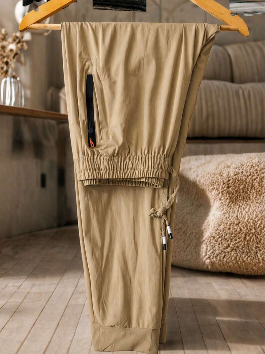 Women's Simple Pants With Knot, Pocket, And Drawstring - Ginger - View 1