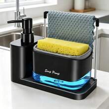 Kitchen Sink Organizer Set, Dual Soap Dispenser With Sponge Holder, Floor Mounted, Hand Soap And Dish Soap Dispenser With Tray And Dish Cloth Rack, Suitable For Kitchen, Restaurant, Hotel And Homestay - Multicolor - View 1