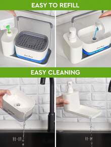Kitchen Sink Organizer Set, Dual Soap Dispenser With Sponge Holder, Floor-Standing Installation, Phthalate-Free Material, No Electricity Needed, Liquid Soap And Dish Soap Dispenser With Tray And Dishcloth Rack - Multicolor - View 5