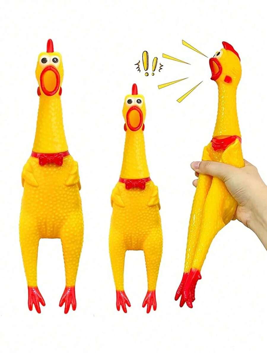 3 Peças Brinquedo de Borracha Amarelo de Galinha Gritando, Presente de Brincadeira de Borracha Durável de Galinha, Fazedor de Ruído para Festa da Copa do Mundo, Adequado para Adultos - A - Visão 1