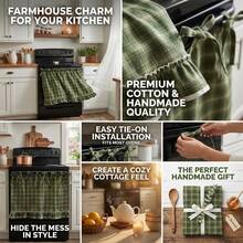 Oven Skirt For Kitchen, Handmade Plaid Oven Skirt Curtain Cover With Ribbon Ties, Farmhouse Kitchen Ruffled Trim Hidden Curtain For Dishwasher Cabinet And Washing Machine, Hide Clutter Under Stove And Sink - Lưới đen trắng - Xem 7