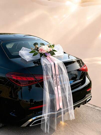 Personalized Wedding Car Decor Bow With Custom Ribbons,Artificial Rose Car Ornament, Romantic Bridal Car Bow For Wedding Party Favor,Butterfly Wedding Car Decoration, Bridal Shower Decor, Personalized Car Bow, Wedding Ribbon, Wedding Day Accessory, Custom Ribbon Bow