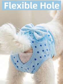 Reusable Pet Physiological Pants With Lace Trim And Bow Decor, For Preventing Harassment, Suitable For Medium And Small Pets, Leakproof Protection, Soft And Breathable Pet Essentials - Blue - View 2