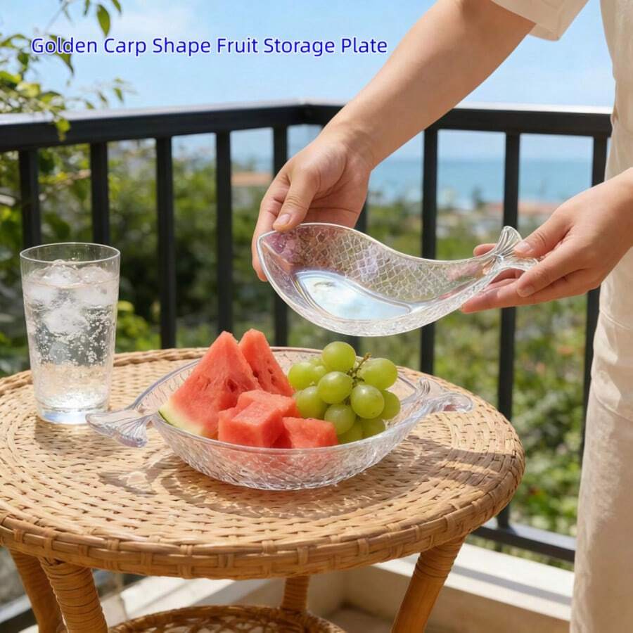 锦鲤造型塑料水果盘/碗,深透明沙拉碗,大号水果盘,适用于客厅茶几,糖果/干果托盘,琥珀色锦鲤图案塑料水果碗,家用 - 彩色 - 查看 1