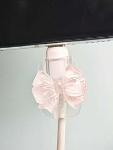 2/1pc Pink Bowknot Universal Data Cable Protector - Durable Anti-Breaking Fashionable Phone Accessory, Adorned With Cute Plastic Bowknot To Protect Charging And Data Cable, Charging Accessory, Phone Data Cable Protector, Cable Organizer, Device, Cute Apple Data Cable Protector, Crystal Bowknot Cable Guide, Soft Charging Cable Protector, Slightly Rigid Yet Highly Elastic - Multicolor 2 - View 4