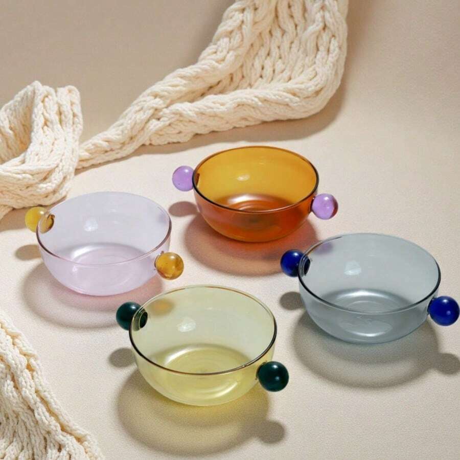 1个糖果色双球把手撞色玻璃碗,可作水果沙拉碗、早餐杯、多色玻璃碗、沙拉碗、汤碗、家用餐具、耐热玻璃杯、酸奶杯、水杯、可爱杯子 - 彩色 - 查看 1