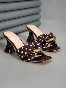 Women's Fashionable Square Toe Polka Dot Pattern High Heel Sandals - Coffee Brown - View 9