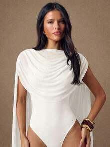 Body entero lujo sensual nueva  2026 cuello redondo espalda descubierta capa drapeada ceñido burdeos ideal para graduación, fiestas nocturnas, citas y eventos formales otoño invierno - Blanco - Ver 3