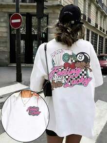 1pcsEMERY ROSE Graphic Tee Feeling Lucky Rodeo Shirt Retro Country Concert Top,Going Out Tops For Women Shine Print Cotton Tees Summer Casual Shirts - 白色 - 查看 7
