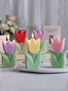 1pc Tulip Shaped Scented Candle Decor, Floral Aesthetic Scented Candle Gift, Suitable For Home Bedroom, Birthday, Wedding, Spring Easter Party (Valentine's Day Gift) - Tulip - View 2
