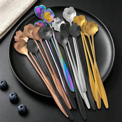 Bộ 1/4 thìa thép không gỉ, thiết kế hoa văn sáng tạo, dụng cụ nhà bếp, thìa trà đá, thìa cà phê đá, thìa khuấy đồ uống, thìa kem, thìa khuấy cocktail, thìa cán dài, thìa tráng miệng, nhiều màu sắc, kích thước 17.5cm (6.88in) * 2.8cm (1.1in), thích hợp cho bàn ăn, du lịch, nhà bếp, tiệc ngoài trời, trà chiều, các sự kiện đồ uống mùa hè, đồ uống bãi biển, tiệc cưới, kỷ niệm ngày cưới, quà tặng Ngày của Mẹ, quà tặng tiệc tùng, bánh ngọt, kem, tiệc tráng miệng.