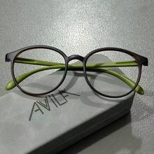 1 Pasang Kacamata Wasabi Tea Anti-Penuaan Wanita Ultra Ringan Modis Elegan Bingkai Bulat Retro Lensa Bening - Hijau - View 2