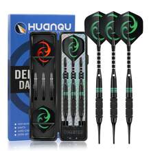 HUANQU 16克软式飞镖套装，3支铁质镖身，高品质飞镖套装包含3个备用PET镖翼、3根透明渐变黑色镖杆、10个替换软式飞镖头、便携式飞镖收纳盒，适合所有技能水平，是派对、比赛、练习、家庭娱乐的理想之选，也是情人节/复活节/父亲节的理想礼物。 - 彩色 - 查看 5