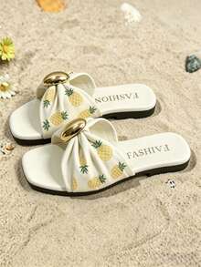 Sandal Outdoor Modis Baru untuk Anak-Anak, Sandal Datar Ujung Persegi untuk Musim Panas, Dekorasi Gesper Logam, Sepatu Anak Perempuan Baru, Sandal Pantai - Kuning - View 5