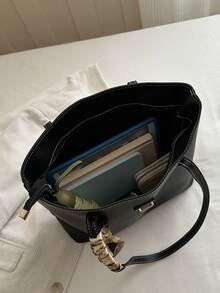 Nueva llegada Bolso de hombro versátil de unicolor de lujo para mujer - Negro - Ver 9