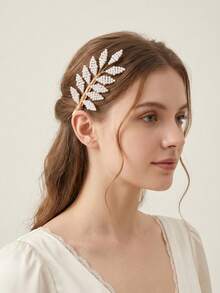 1 chiếc kẹp tóc hình lá trang trí ngọc trai giả, phụ kiện tóc dệt bằng dây vàng phong cách Boho, kẹp mỏ vịt thanh lịch kiểu cổ tích dành cho phù dâu đám cưới, kẹp tóc cành ngọc trai sang trọng cho nữ, kẹp tóc dây kim loại tối giản, dụng cụ tạo kiểu tóc phong cách lãng mạn Pháp. - Vàng - Xem 2