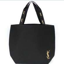 YSL Official Yves Saint Laurent Novelty Canvas Tote Bag Black Gold Embroidery Logo Women's Shopper Tote - 黑色 - 查看 4