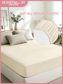 Ga trải giường trơn HONEYMOON 1 chiếc, chất liệu 100% polyester, nhẹ như mây, phù hợp với nệm có độ sâu 9-12 inch, mềm mại và thoáng khí, không co rút - Kích thước T F Q K cho gia đình và ký túc xá, đạt chứng nhận Oeko-Tex, món quà tuyệt vời cho mẹ, màu be. - Màu be - Xem 2