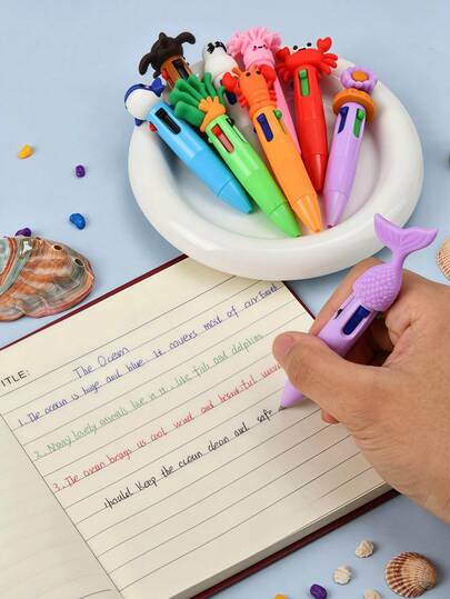 Bộ 12 bút bi rút 4 màu chủ đề đại dương, bút bi nhiều màu sắc chủ đề dưới nước, bút bi 4 trong 1, bút văn phòng phẩm nhiều màu, văn phòng phẩm chủ đề đại dương, bút đánh dấu nhật ký di động, thiết kế hoạt hình dễ thương, thích hợp cho học sinh viết, đồ dùng học tập và quà tặng (Nhiều kiểu dáng và màu sắc)