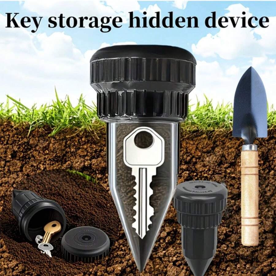 2个装洒水器钥匙隐藏器 - 逼真的钥匙隐藏容器，防盗钥匙收纳 - 户外花园草坪防水钥匙保险箱，配有1把铲子，易于插入花园草坪地下，防水防腐蚀