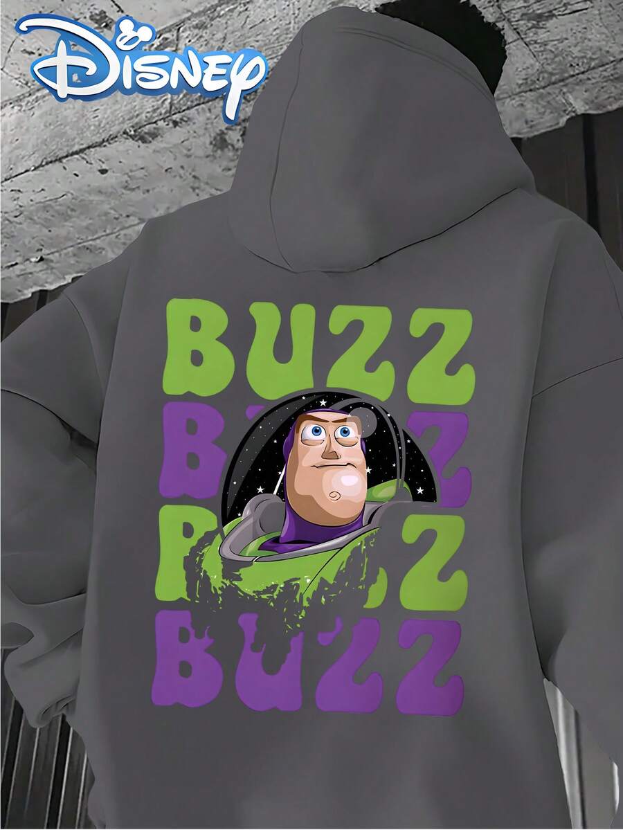 Disney Men's Casual Hoodie Features A Print Of Buzz Lightyear From *Toy Story*. With Its Stylish, Avant-Garde Design And Relaxed, Comfortable Fit, It's Perfect For Creating Street-Style And Avant-Garde Looks, Making It An Excellent Choice For A Gift.Disney Hoodies - 灰藍色 - 查看 1