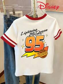 Disney Women's Lightning McQueen T-Shirt - Official Cars Movie Double-Sided Racing Print With Lightning McQueen & Cars, Casual Summer Outfits Suitable For Birthdays, Gifts, Vacations, Casual Attire (Machine Washable) - 白色 - 查看 2