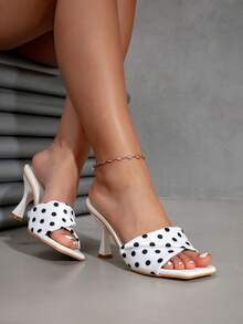 New Arrival Square Toe Thin Heel Sandals, Simple Design For Commuting, Suitable For All Seasons,Polka Dot,Summer Shoes - White - View 4