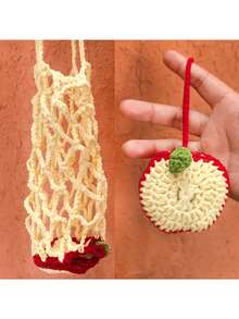 2-In-1 Handmade Crochet Fruit Hanging Decor & Coffee Cup Mesh Bag. Foldable Water Bottle Carrier With Handle. Suitable For Water Cups And Bottles. Also Can Be Used As Keychain Accessory. - Multicolor - View 4