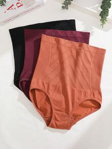 FINETOO 3pcs Women's Solid Color, Printed & Striped High Waist Briefs - Multicolor - View 2