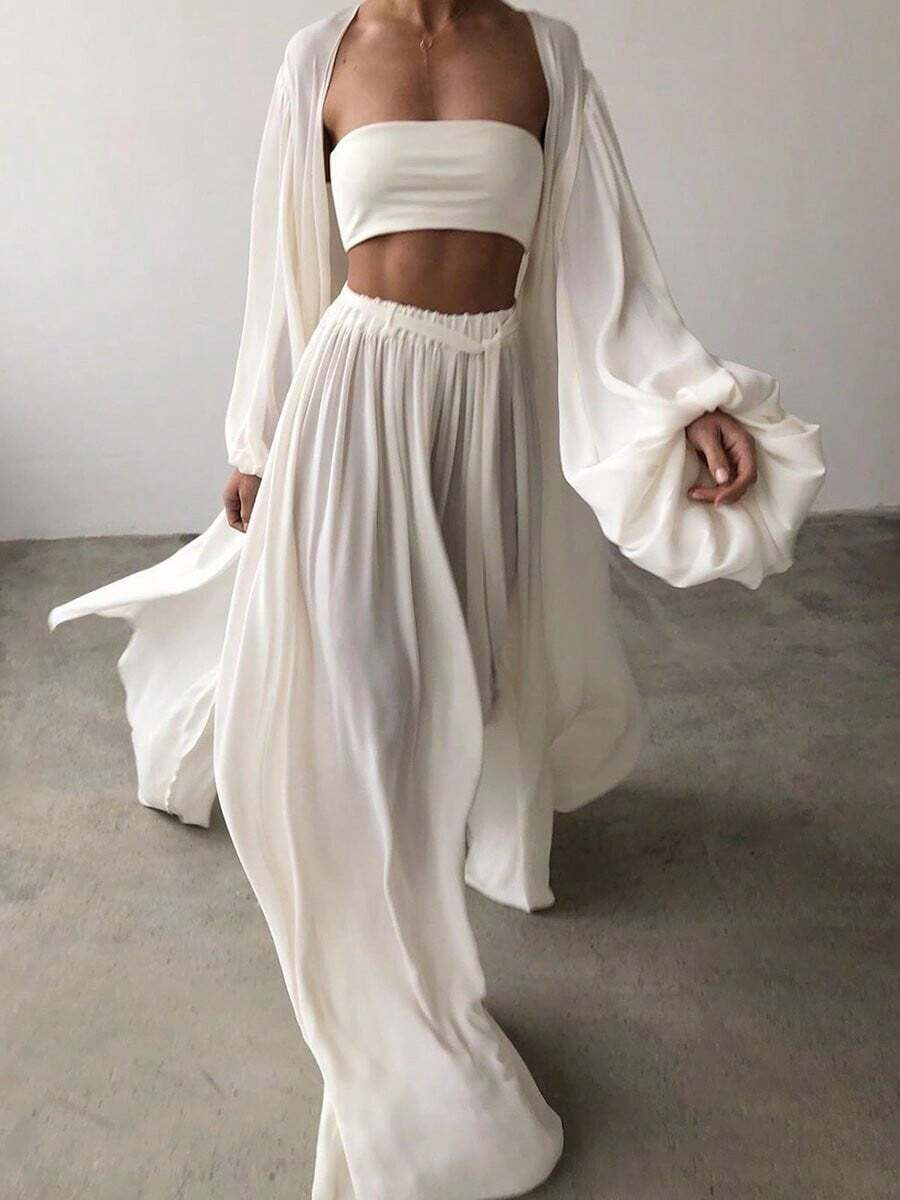 Fashionable New Women Spring Summer Sexy Coat 3 Piece Set - 白色 - 查看 1