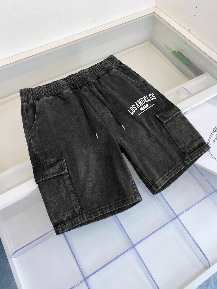 Men's Casual Distressed Vintage Pocket Cargo Shorts, Summer - Black - View 1