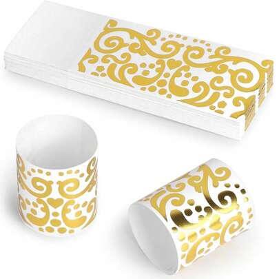 Dây buộc khăn giấy màu vàng ánh kim tự dính, 200 chiếc, kích thước 1.5x4.25 inch, dùng cho nhà hàng, đám cưới, tiệc tùng, ngày lễ (Vàng sáng bóng)