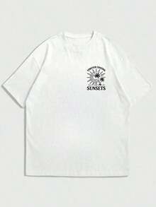 Men's Crew Neck T-Shirt With A Stylish Print, Perfect For Everyday Wear, Outings, Casual Occasions, Travel, And Family Gatherings. Men's Casual Short-Sleeve T-Shirt, Ideal For Vacations. | Minimalist Print With Palm Tree And Sun Design | Exquisite Design | Summer Essentials | Multifunctional And Stylish - 白色 - 查看 4