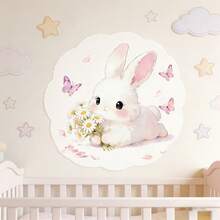 Cute Cartoon Rabbit Pattern, Soft Color Matching, Warm And Comfortable, Creating A Dreamy Nursery. Self-Adhesive, No Residue, Perfect Wall Decor For Baby Bedroom. - Multicolor - View 5