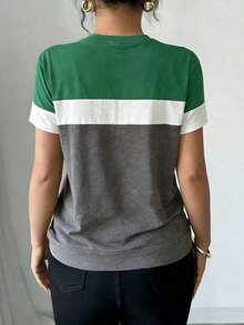 Casual Loose-Fitting T-Shirt With Color Blocks For Summer - Multicolor - View 3