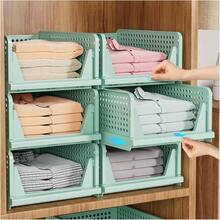 Organizador de armario Almacenamiento plegable y apilable Organizadores de cajones extraíbles Separadores de plástico para ropa Cocina Dormitorio Baño - Verde-Alt.18cm - Ver 4