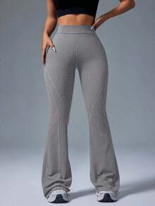 High Waist Flare Leg Casual Sports Pants Boot Cut Yoga Pants Flare Leggings Women Flare Leggings - 灰色 2 - 查看 4